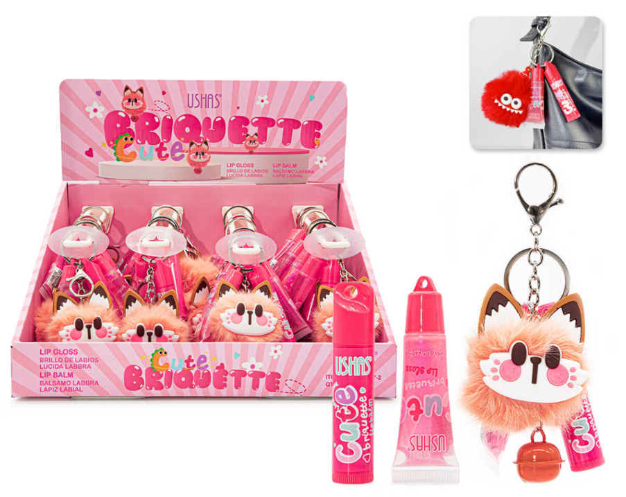 Set Bálsamo + Gloss + Llavero Peludito Zorrito