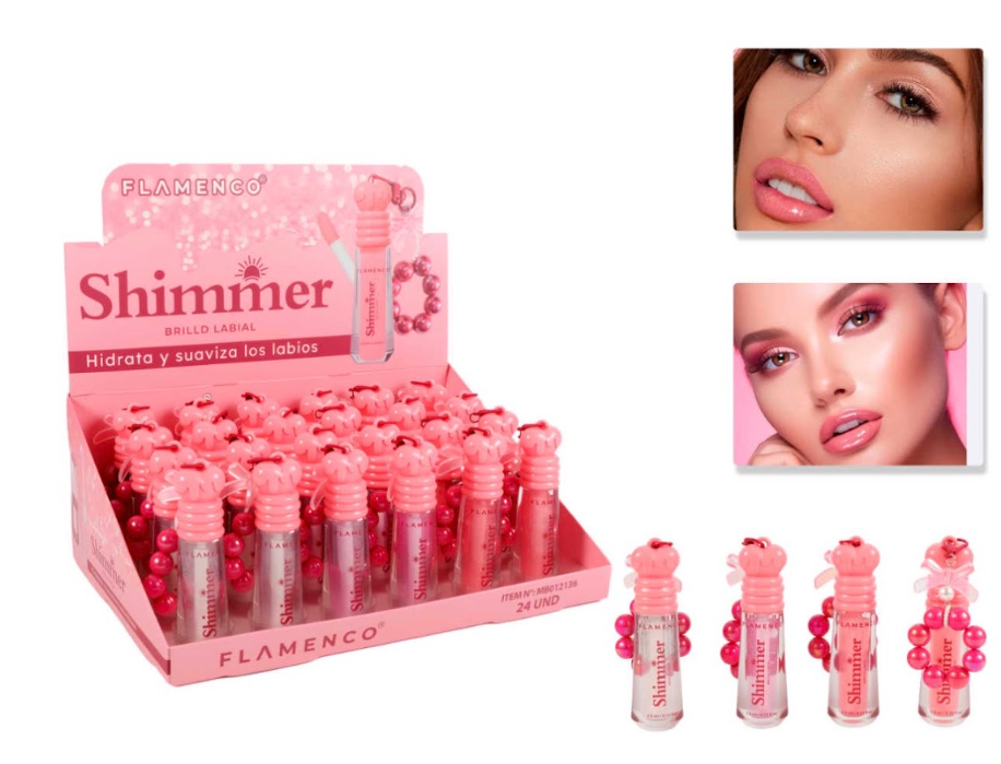 Set Brillo Labial + Llavero Cintita Bolitas Rosadas