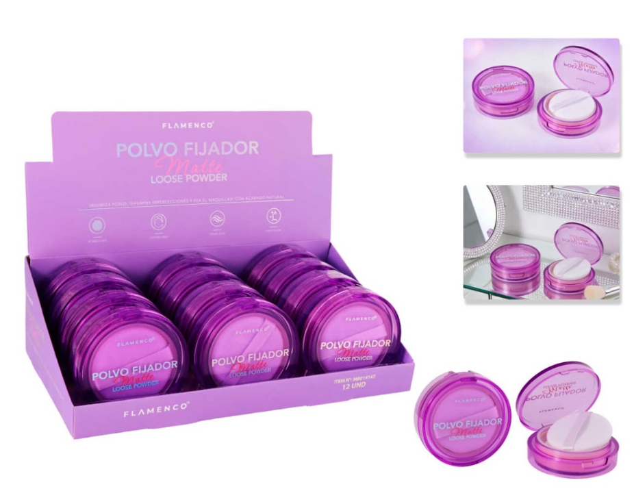 Set Brillo Labial + Polvo Fijador con Espejito y Esponjita
